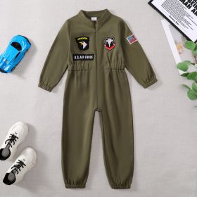 Toddler Boys Pilot Jumpsuit Army Green Long Sleeve Romper, Perfect For Birthday Party Outfits (Option: Army Green-5Y)