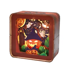3D Wooden Puzzles For Adults Halloween Night Lights Model Kit Desk Decorations Birthday Gifts For Women (Option: defaulttitle)