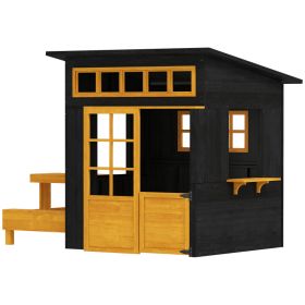 Outdoor Playhouse, Wooden Kids Playhouse w/ Picnic Table & Benches, Chalkboards, Half Door, Windows, for Kids Ages 3-8 (Option: Black-1310x630x205 mm)
