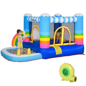 Inflatable Bounce House for Kids 2-in-1 Jumping Castle for Indoor Outdoor Party with Trampoline, Pool, Carry Bag & Air Blower (Option: Multi-480x390x390 mm)