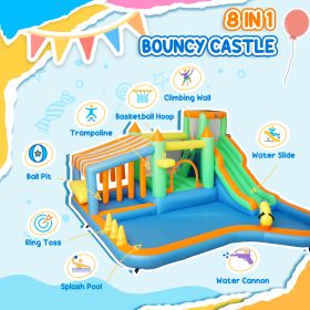 8 In 1 Inflatable Bounce House Water Slide With 680W High Power Blower, For 3-8 Years (Option: Color mixing)