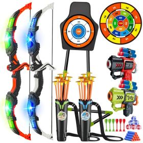 VATOS 2 Pack Bow And Arrow Toy With LED Light-4 In 1 Archery & Dart Game Set With 20 Suction Cup Arrows, Shark Glow Target & Dart Board - Indoor (Option: Black)
