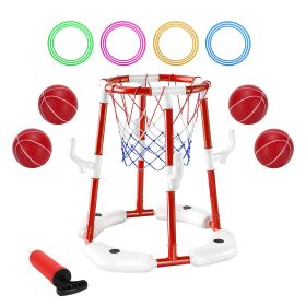 1Set Summer Pool Basketball Hoop Toy Set With 4 Basketballs 4 Circles Floating Swimming Pool Basketball Games Poolside Water Play Toy For 3 To 12 (Color: Red)