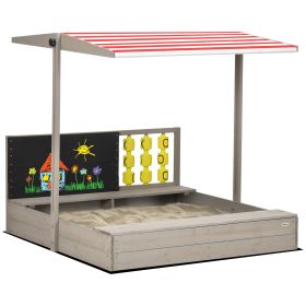 Kids Sandbox with Canopy, Bench Seats Wooden Sand Pit, Backyard Toy with Chalkboard, Tic Tac Toe Game, Gift for Girls and Boys, Ages 3-7 (Option: Gray-1150x360x140 mm)