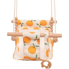 Cotton Canvas Baby Swing Chair Hanging Swing Indoor Outdoor Safety Baby Children's Toy Wooden Seat With Cushion Baby Room Decor (Color: Orange)