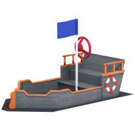 Kids Wooden Sandbox Pirate Ship Sandboat w/ Bench Seat Storage Space Ceder Wood, Gray (Option: Dark Gray-1070x510x205 mm)