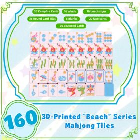 160PCS Beach Theme American Mahjong Set, 3D Printed Mahjong Tiles With 4 Dice, 4 Guide Cards And Storage Case (Option: Beach-3D Printed Plastic)