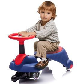 6V Kids Ride On Electric Wiggle Car,Flashing  Shock Absorbing PU Wheels For Effective Floor Protection,Retractable,Steering Wheel Rotates 360,Blu (Option: Blue)