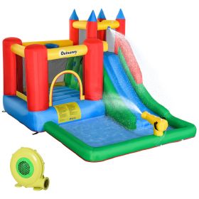 Kids Bounce House Inflatable Slide with Splash Pool, Water Cannon, Climbing Wall, Inflator Included, 6 in1 Bouncy Castle Kids Backyard Activity (Option: Multi Color-580x390x390 mm)