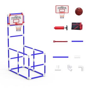 1Set Kids Basketball Game Set With 2 Balls Adjustable Height Basketball Hoop Arcade Game Indoor Outdoor Toys For Boys Girls Aged 3 To 12 (Color: Blue)