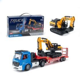 Flat Trailer Truck With Excavator Vehicles Toys, 1 50 Scale Diecast Site Trailer Truck, Toy Trucks For Kids, Gift For Him (Option: 689 964A)