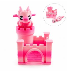 3D Printed Dragon & Castle Set, Articulated Mini Dragon With Castle, Desk Decor, Car Decor, Gift Idea (Option: Pink-Dragon  Castle Set-PLA)