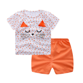 Cartoon Clothing Baby Boy Summer Clothes T-shirt Baby Girl Casual Clothing Sets (Option: Cat-73cm)