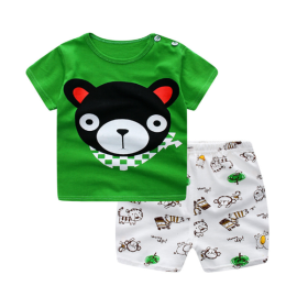 Cartoon Clothing Baby Boy Summer Clothes T-shirt Baby Girl Casual Clothing Sets (Option: Bear-90cm)