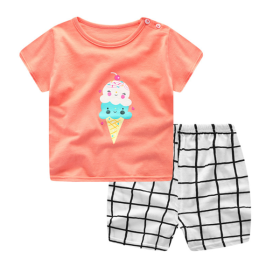 Cartoon Clothing Baby Boy Summer Clothes T-shirt Baby Girl Casual Clothing Sets (Option: Ice cream-110cm)