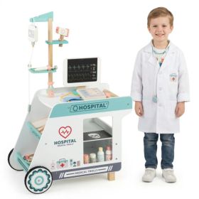 Wooden Doctor Playset for Kids Pretend Play Doctor Kit with Cart Gift for Toddlers Boys Girls Aged 3+-Green (Option: Default Title)