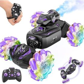 Gesture Sensing 4WD RC Stunt Car, Transforming  Spins With Mist, Lights And Music, Purple (Option: Purple)