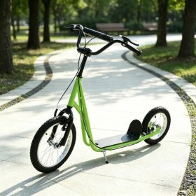 Green Teens Kids Ride-On Scooter: Height Adjustable Handlebar, Dual Brakes, Pneumatic Wheels Safe Toy for Children 5 and Up (Option: Default Title)