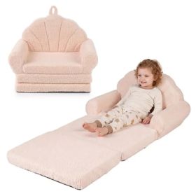 2-in-1 Flip Open Kids Sofa Lounger, Teddy Fleece Toddler Couch With Carry Handle For Ages 3+ (Beige) (Option: defaulttitle)