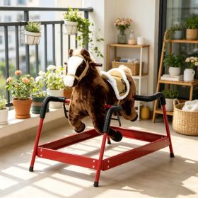 Dark Brown Interactive Kids Ride on Horse Spring Rocking Horse with Sounds, Plush Soft Feel Animal Ride-on Toy (Option: Default Title)