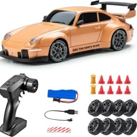 Scale 2.4GHz 4WD Remote Control RC Drift Car  High Speed LED Lights Drift Tires Kids  Toy For Indoor  & Outdoor Play Easter Gift RC Cars (Option: Orange)