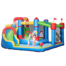 6-in-1 Inflatable Bounce House with Slide, Climbing Wall, Water Cannon, and More, Inflatable Water Slide for Kids with 2 Min. Inflation (Option: Multi Color-400x400x430 mm)