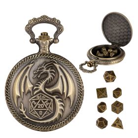Creative Thick Chain Pocket Watch Set, Equipped With 7 Mini DND Game Polyhedral Metal Dice Tabletop Role-playing Game Dice, Enhancing RPG Gaming (Option: Bronze PDND1601)