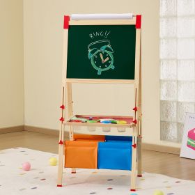 3-in-1 Kids Art Easel Double-Sided Wooden Magnetic Whiteboard Chalkboard (Option: Natural)