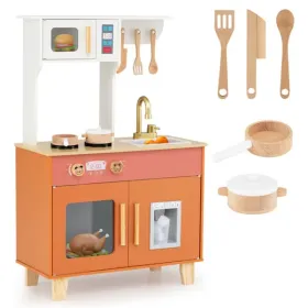 Orange Kids Play Kitchen With Realistic Faucet & Ice Dispenser, Anti-Tipping Pretend Cooking Set For Ages 3-6 (Option: defaulttitle)