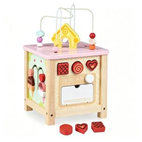 Wooden Activity Cube for Toddlers, Multi-Side Play Center with Pretend Kitchen & Storage Compartment, Montessori Educational Toy for 18+ Months (Option: Default Title)
