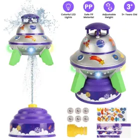 UFO Water Sprinkler Outdoor Summer Rocket Toy With Colorful LED Lights 360° Spinning 1.64FT To 6.56FT Adjustable Height Birthday Summer Gift For (Option: Purple)