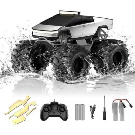 Amphibious RC Monster Truck, All-Terrain Remote Control Car For Kids (Option: Silver)