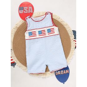 Infant Baby Boy 4th Of July American Flag Smocked Romper Summer Sleeveless Jumpsuit For Independence Day & Memorial Day Celebrations (Option: Blue-12to18 Months)