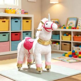 White 29.5" Plush Unicorn Ride-On Toy | Kids Rocking Horse with Wheels, No Battery 3-5 Years (Option: Default Title)