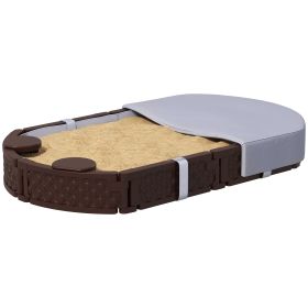 Kids Sandbox With Cover, 4 Corner Seats, Bottom Liner For Backyard, Garden, Outdoor, 71 X 42 W X 9, Dark Brown (Option: Dark Brown)