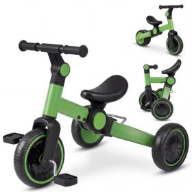 5-In-1 Foldable Toddler Tricycle, Adjustable Handlebar & Ergonomic Seat With Removable Pedals - Green (Option: defaulttitle)