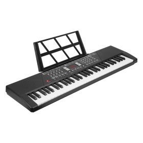 3 Types Options -- 1Pc 61 Keys Digital Music Keyboard Electric Piano Electronic Musical Instrument Kids Learning Keyboard With Microphone Stand F (Option: BlackWLight)