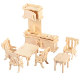 3D Wooden Dollhouse Furniture Puzzles DIY Miniature Furniture Models Set (Option: Wood)