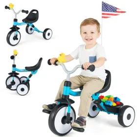 Toddler Tricycle With Rainbow LED Wheels, Foldable 3-in-1 Balance Bike With Carbon Steel Frame, Removable Pedals & Rear Storage Basket (Option: defaulttitle)