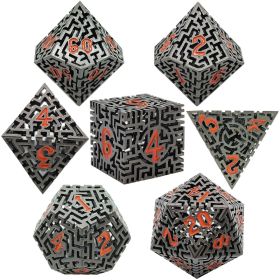 7-piece Set Of Logo Polyhedral Rune Maze Casino Dice Dragon And Dragon Family Game DND Metal Hollow Maze Black (Option: Default)
