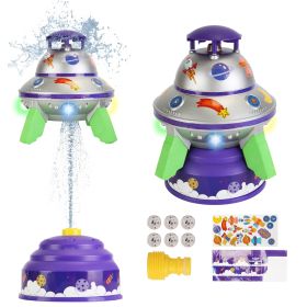 1Set UFO Water Sprinkler Outdoor Summer Rocket Toy With Colorful LED Lights 360Degree Spinning 1.64FT To 6.56FT Adjustable Height Birthday Summer (Color: Purple)