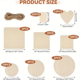 65-piece Unfinished Wooden Set, Craft Materials, Mixed-shape Wood Chips, Blank Decorative Plaques, Wooden Plaques For Drawing And Writing. (Option: 65Piece)