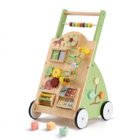 Wooden Baby Walker, Adjustable-speed Push-style Walker, Equipped With Montessori Activity Center, Silent Wheeled Baby Walking Toy (Option: Green)