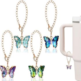(8-piece Set) 4 Pieces Of 3D Shiny Diamond Straw Cap, 4 Pieces Of Water Cup Butterfly Pendant/cup Pendant Accessory Kit, Butterfly Water Bot (Option: Default)