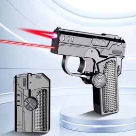 (black)Portable Butane Multifunctional Folding Dual Form Decompression Gyro Gun Lighter With Creative Deformation And Windproof Red Flame (Option: Default)