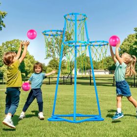 Kids Basketball Hoop 4-Hoop Portable Basketball Stand With Adjustable Heights (Option: Blue)