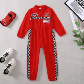 Toddler Girls Boys Racing Driver Jumpsuit, Racer Outfit, Halloween Christmas Carnival Party Race Car Driver Clothing Set (Option: Red-2Y)