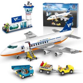 21-Inch Large Passenger Airplane Building Set With LED Lights (Option: Blue)