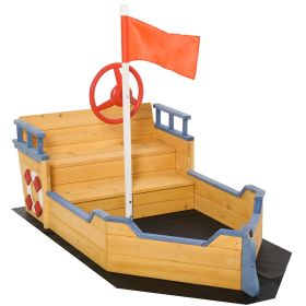 Kids Wooden Sandbox Pirate Ship Sandboat w/ Bench Seat Storage Space Ceder Wood (Option: Natural-1070x510x205 mm)