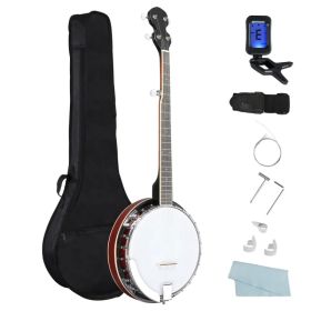 Full Size 5 String Right Handed Banjos Set with Closed Solid Sapele Back & Premium Mahogany Neck and Premium Accessories (Option: As picture)
